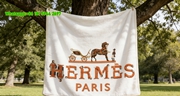 Hermès Orange Human Letters Flannel Fleece Throw Blanket IMG_4951